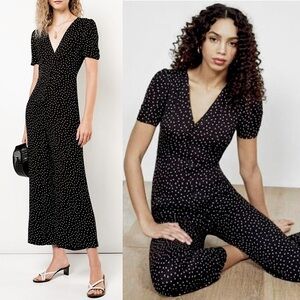 REFORMATION Polka Dot V-Neck Short Sleeve Button Front Crop Wide Leg Jumpsuit 6